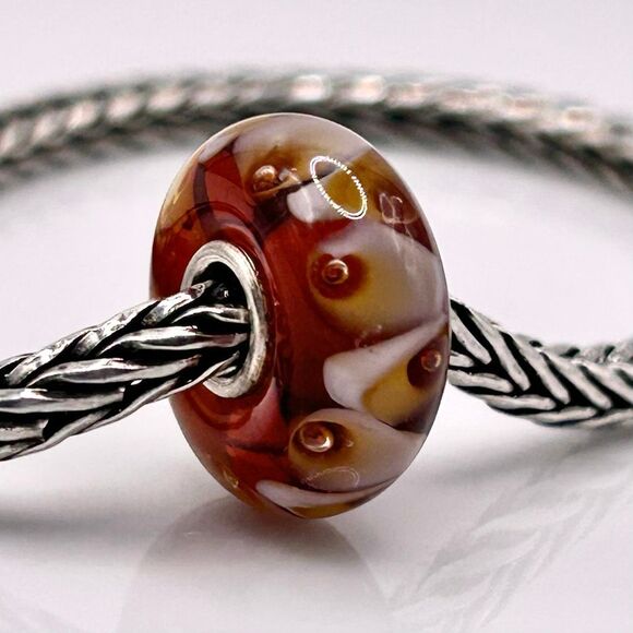 TROLLBEADS Amber Glass & Cream Bubbles Unique LAA 925S New Condition - Picture 4 of 8